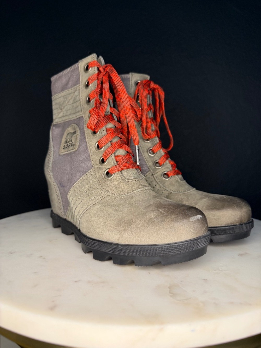 Sorel Waterproof Wedge Boots – Grey/Canvas – Size 8 – Lace-Up NWT